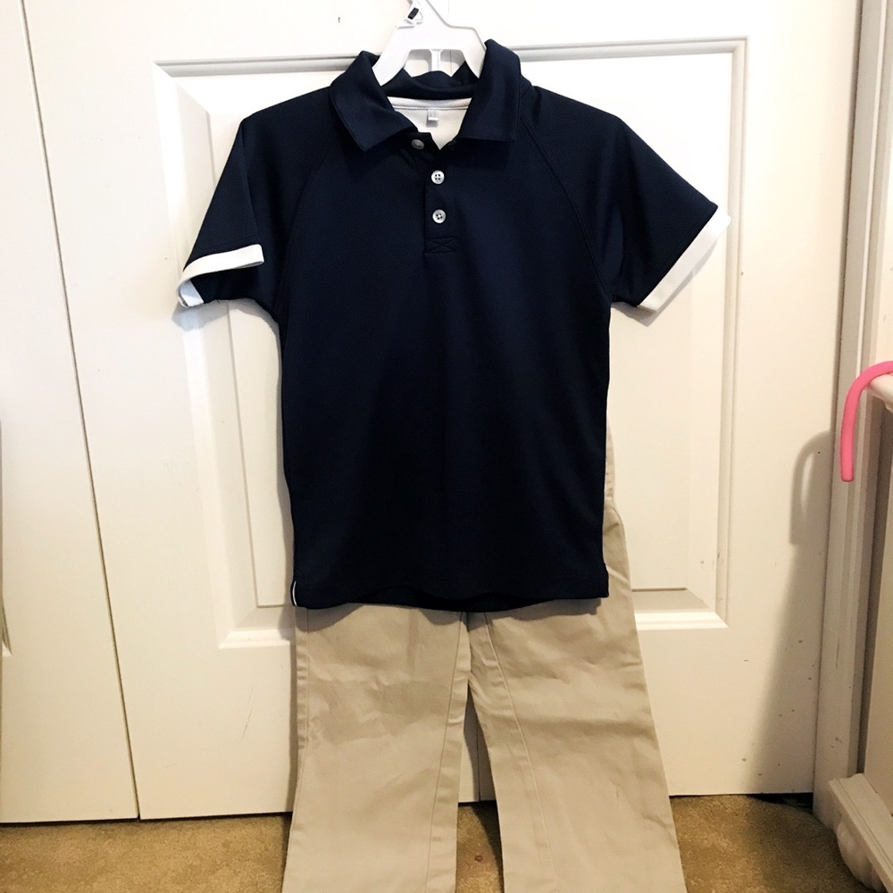 Bundle navy top with khaki pants